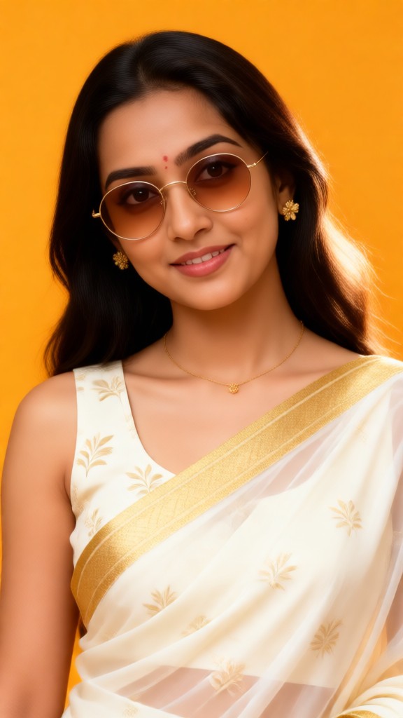 Beautiful photo in a Yellow Saree image