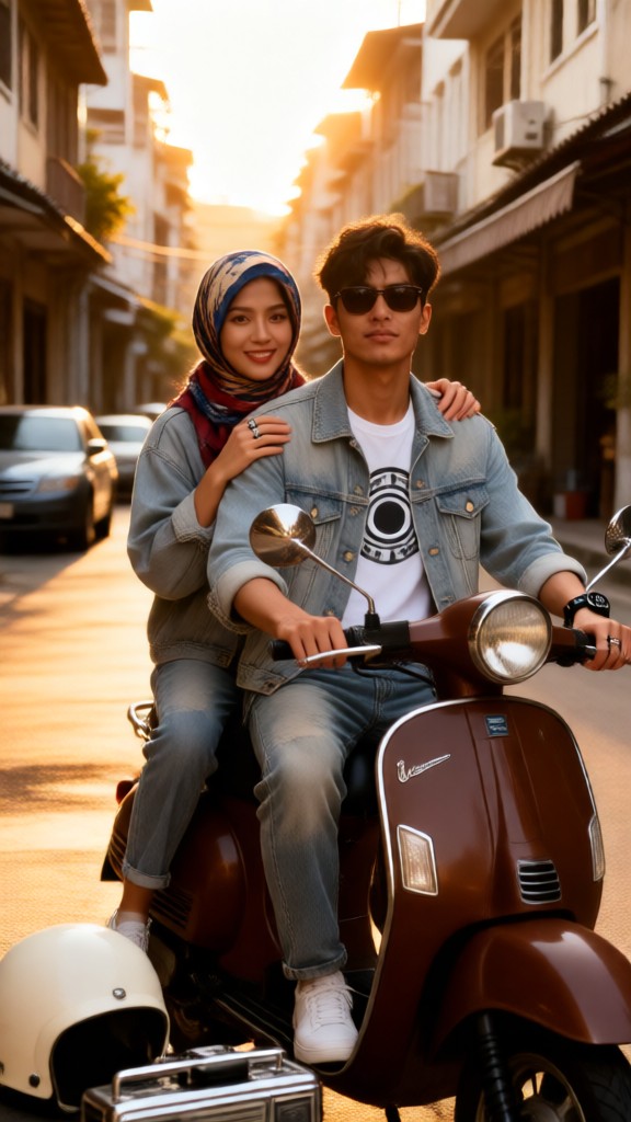 The 80s Vintage Couple On A Motorcycle-02-I image