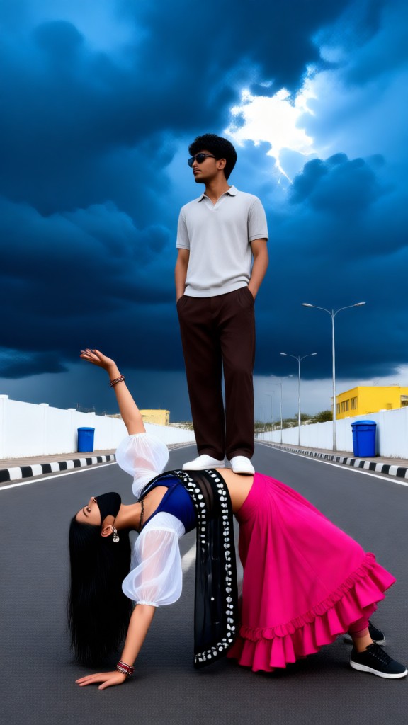 Standing on top of her image