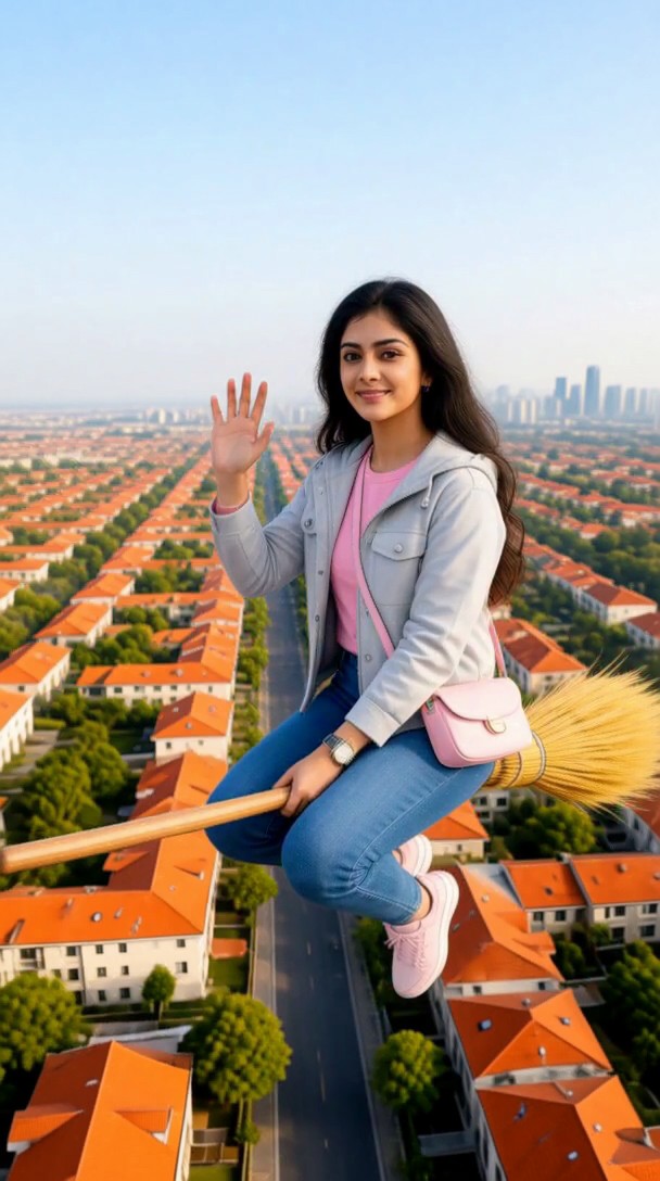 The Girl Flying Through the Sky on a Broomstick image