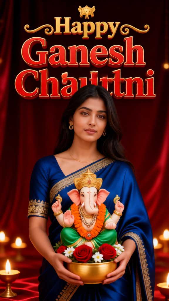 A two-colour photographic portrait of Ganesha holding an image image