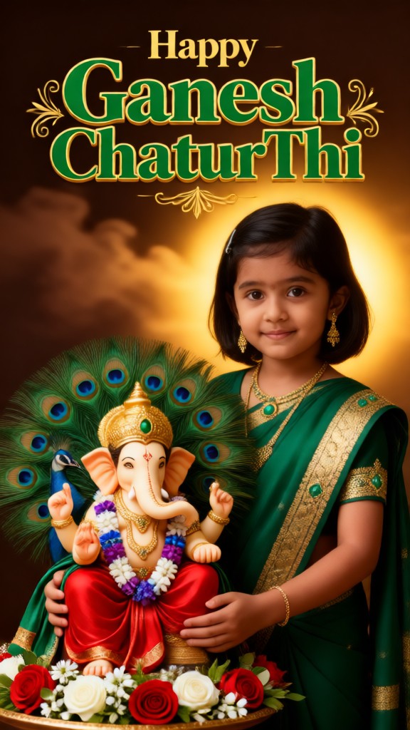 A two-colour photographic portrait of Ganesha holding an image image