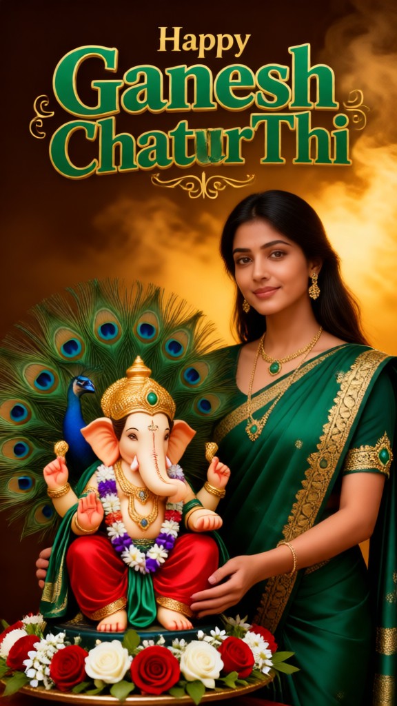 A two-colour photographic portrait of Ganesha holding an image image