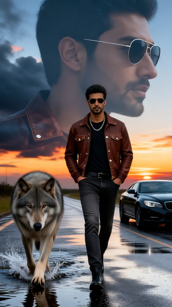 Walking with the Wolf at Sunset image