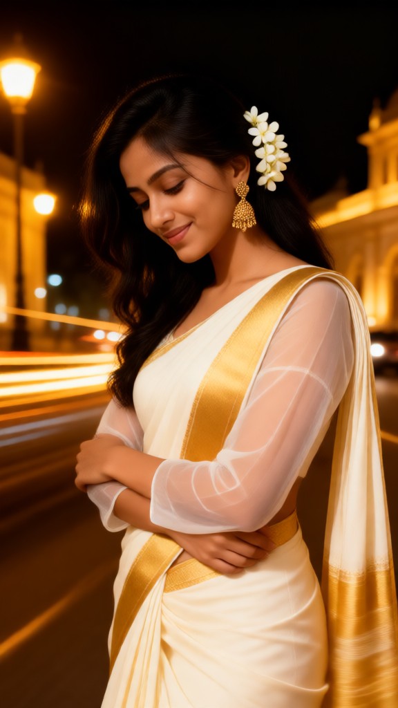 Golden Beautiful Woman at Night image