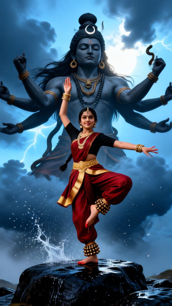 Religious poster featuring an Indian dancer image