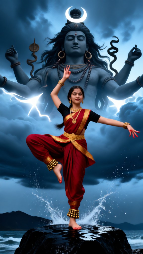 Religious poster featuring an Indian dancer image