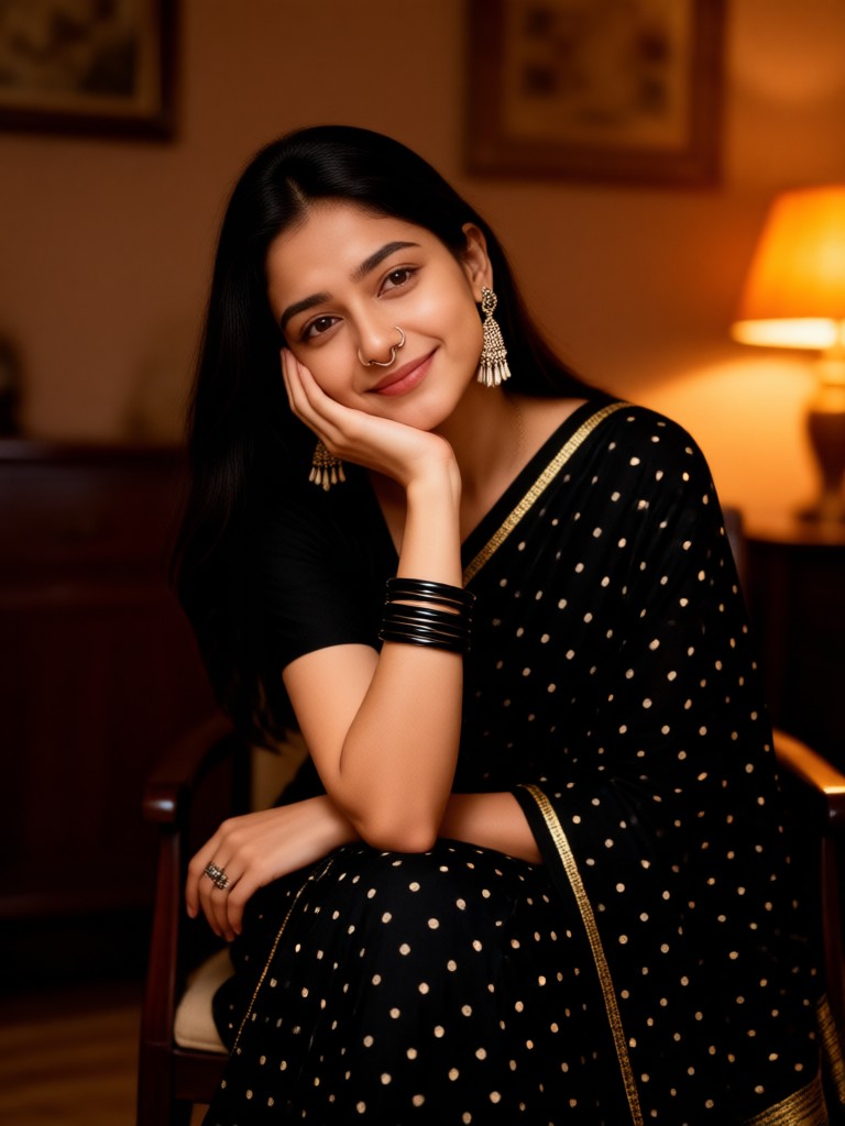 Black Polka-Dot Sari image