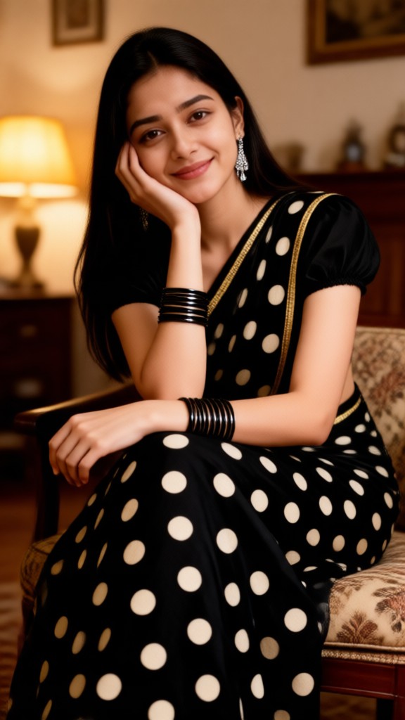 Black Polka-Dot Sari image