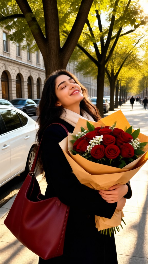Frau, Blume und Auto image
