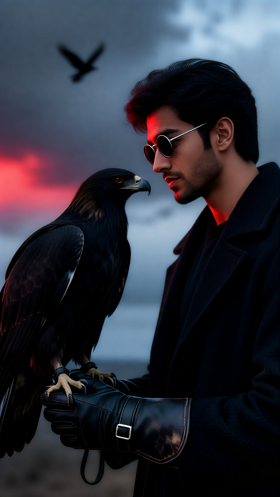 Atmospheric Poster Featuring a Man Holding an Eagle image