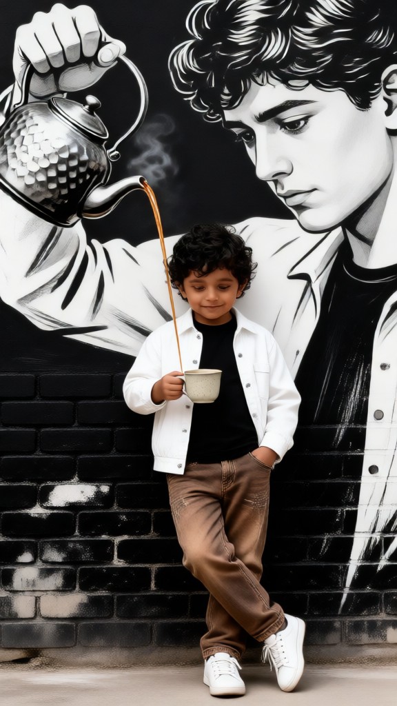 Boy Pours Himself Some Tea image