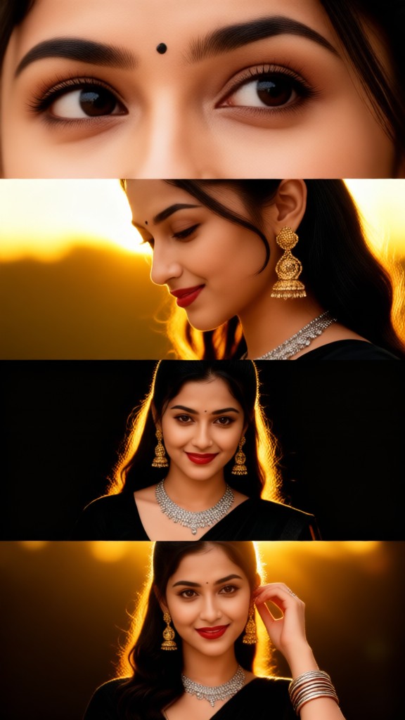 Backlit portrait in a four-panel grid layout image