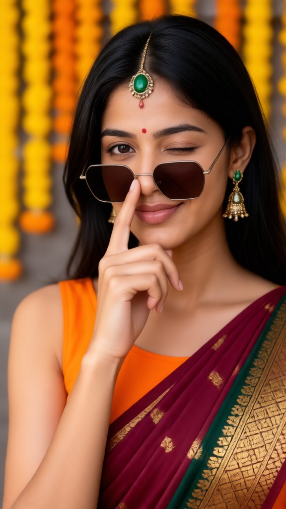  wink Green Dress and White Sari image