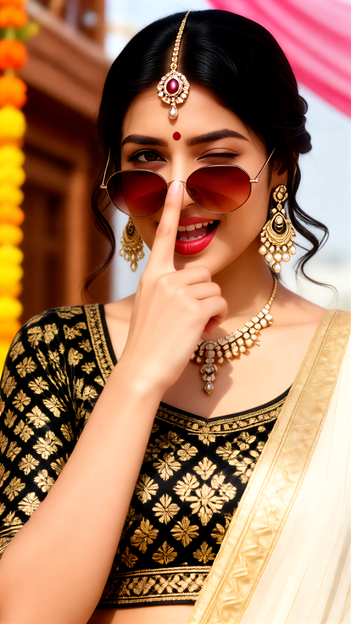  wink Green Dress and White Sari image