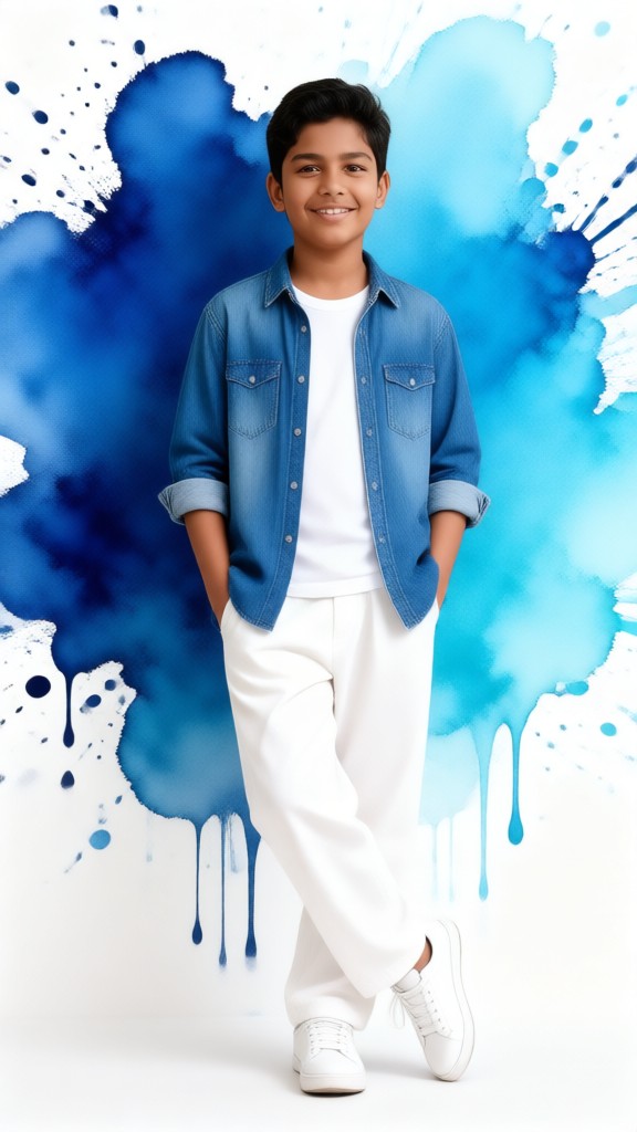 Vistell blue denim watercolor wash effect image