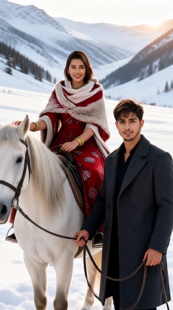 Stroking The Horse's Mane In The Snow image