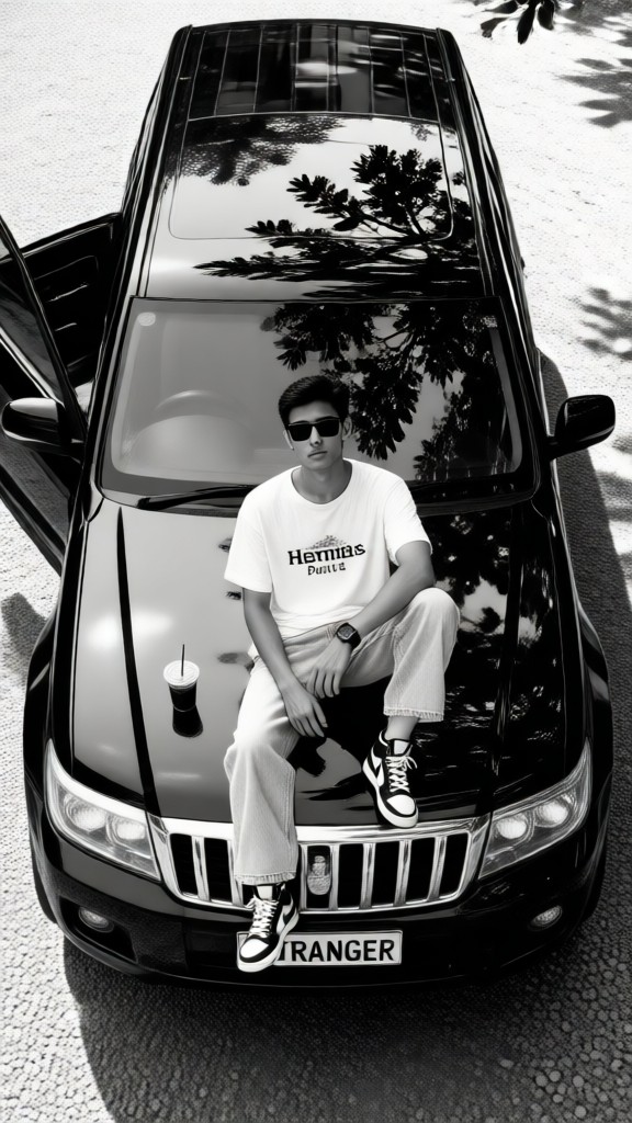 High-angle view of black and white luxury cars image