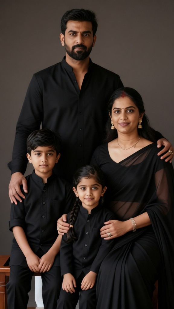Una foto de grupo de una familia de cuatro en negro image