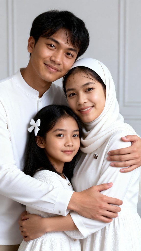 A Family Of Three Dressed In White-I image