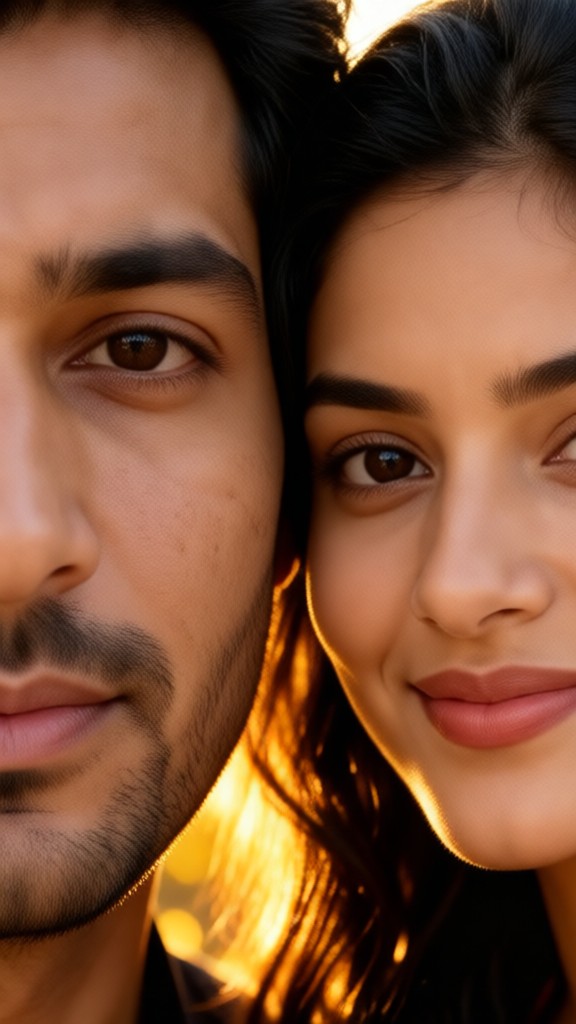 Warm-toned close-up portraits of a couple image