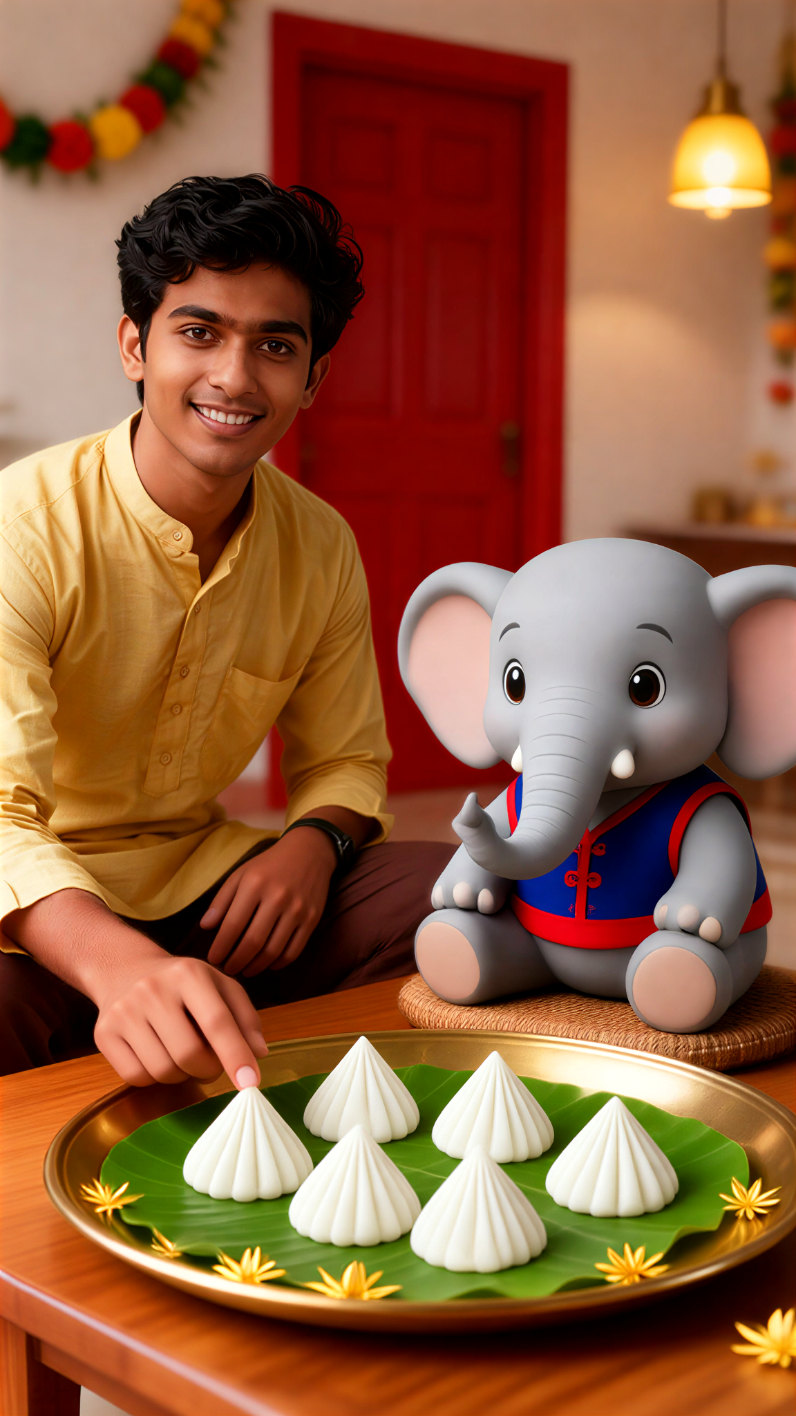 Sharing Modak on a Banana Leaf at Ganesh Chaturthi image