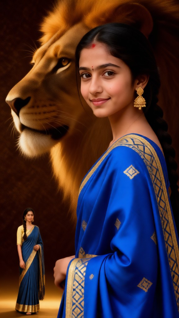 Photo in a dual-tone blue saree image