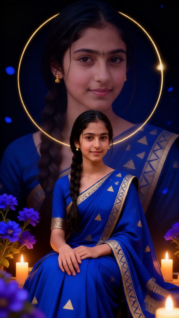 Photo in a dual-tone blue saree image