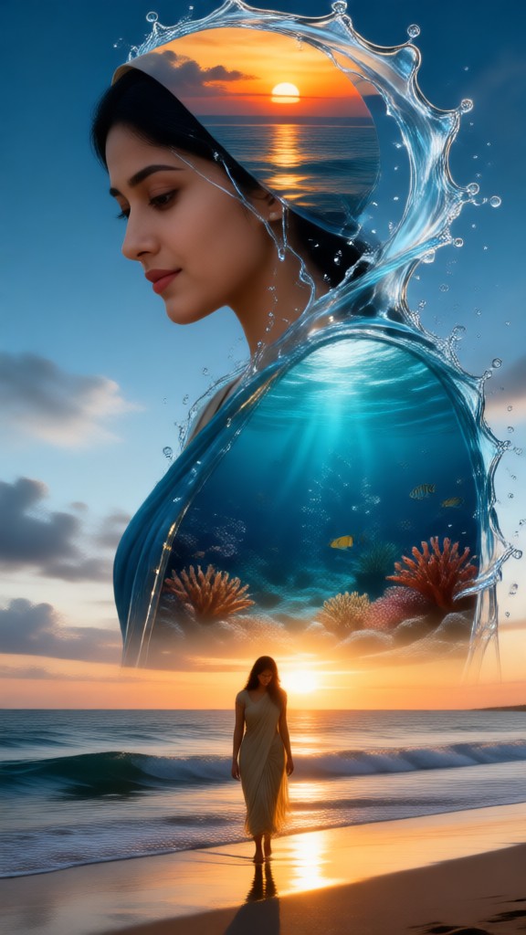 Woman And Beautiful Ocean image