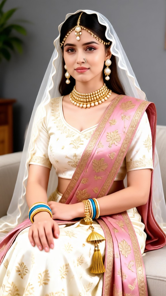 Lichtrosa und weiß Hochzeit Lehenga Bridal Look image