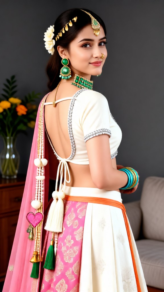 Lichtrosa und weiß Hochzeit Lehenga Bridal Look image