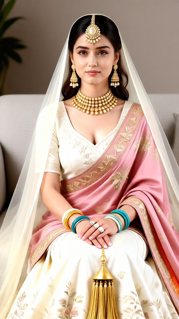 Lichtrosa und weiß Hochzeit Lehenga Bridal Look image