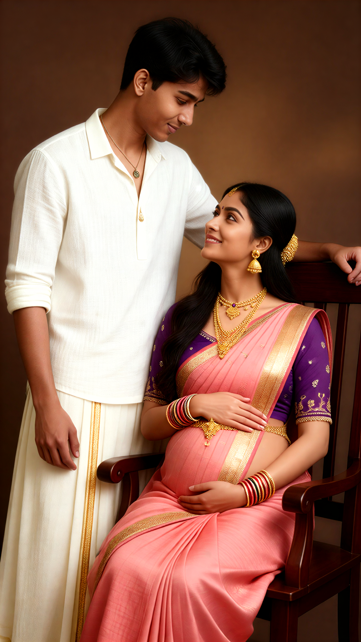 Couple Saree Maternity Photoshoot image