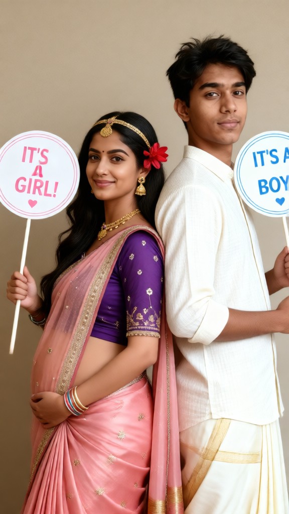 Couple Saree Maternity Photoshoot image
