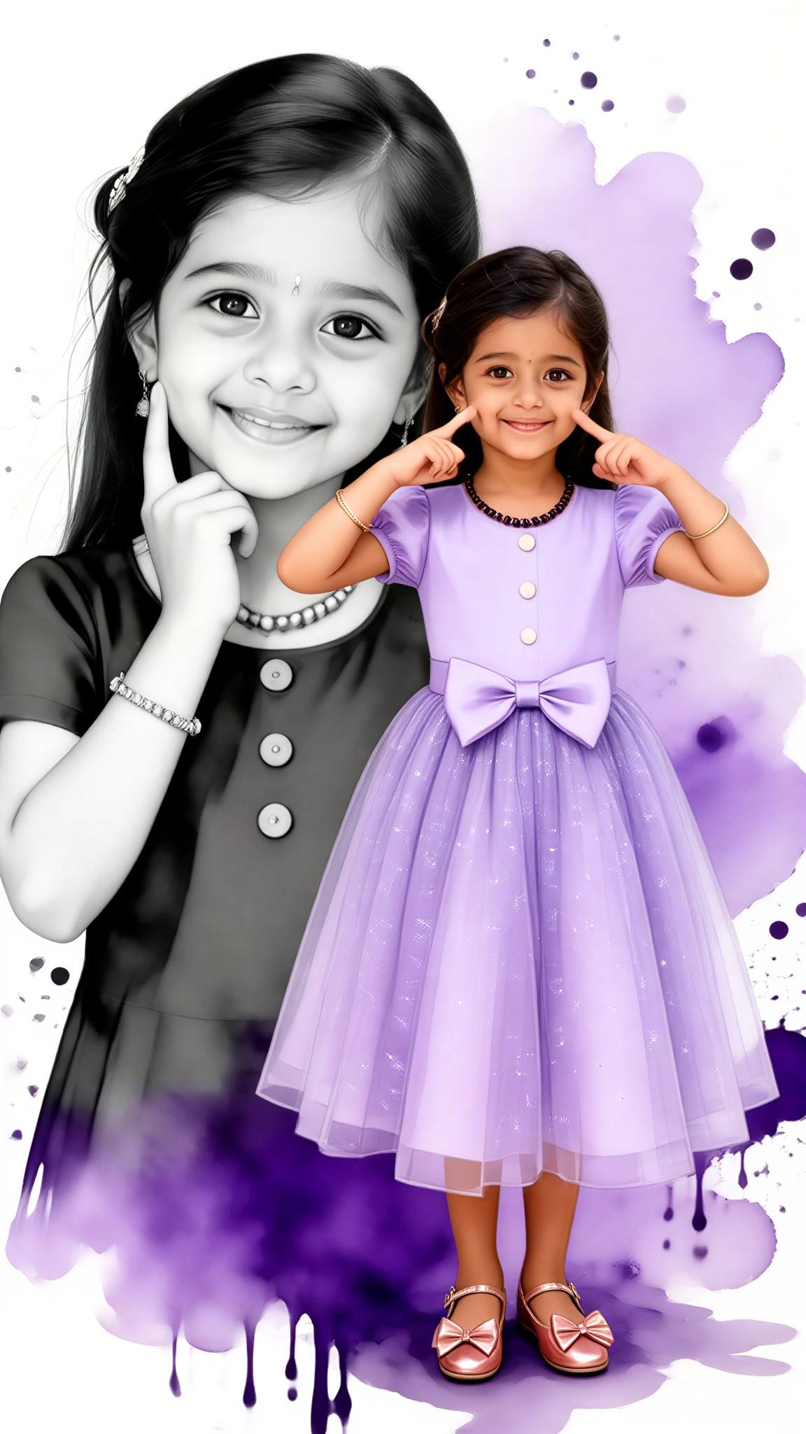 Watercolor-style little girl in vibrant colors image