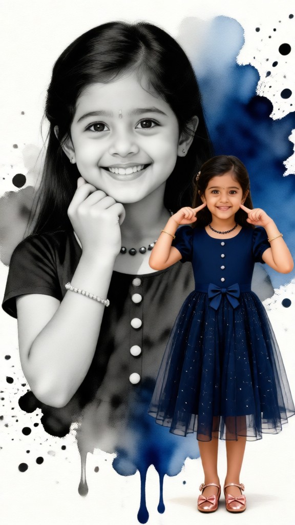 Watercolor-style little girl in vibrant colors image