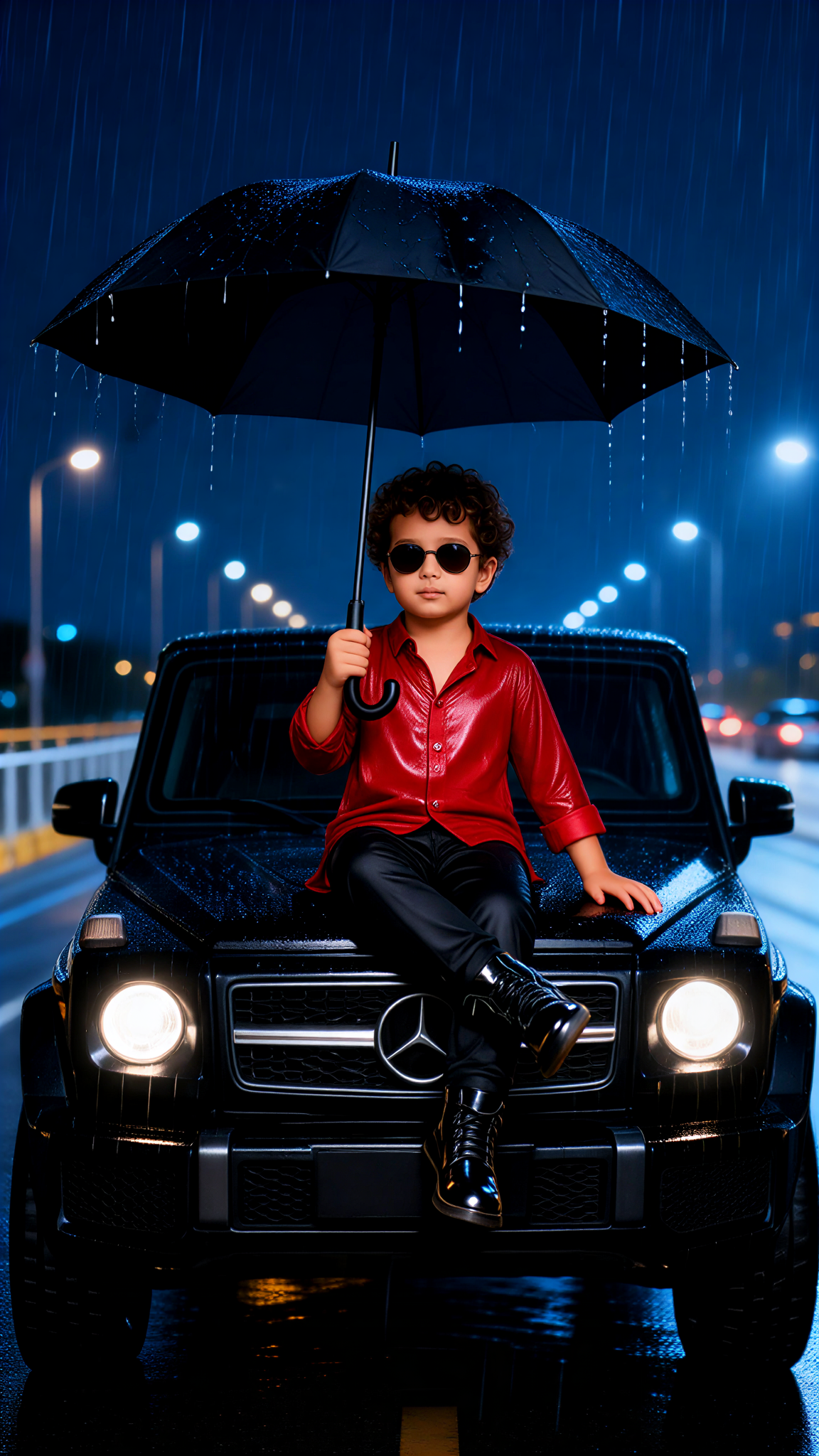 Baby in Red Shirt Caught in Rain  image