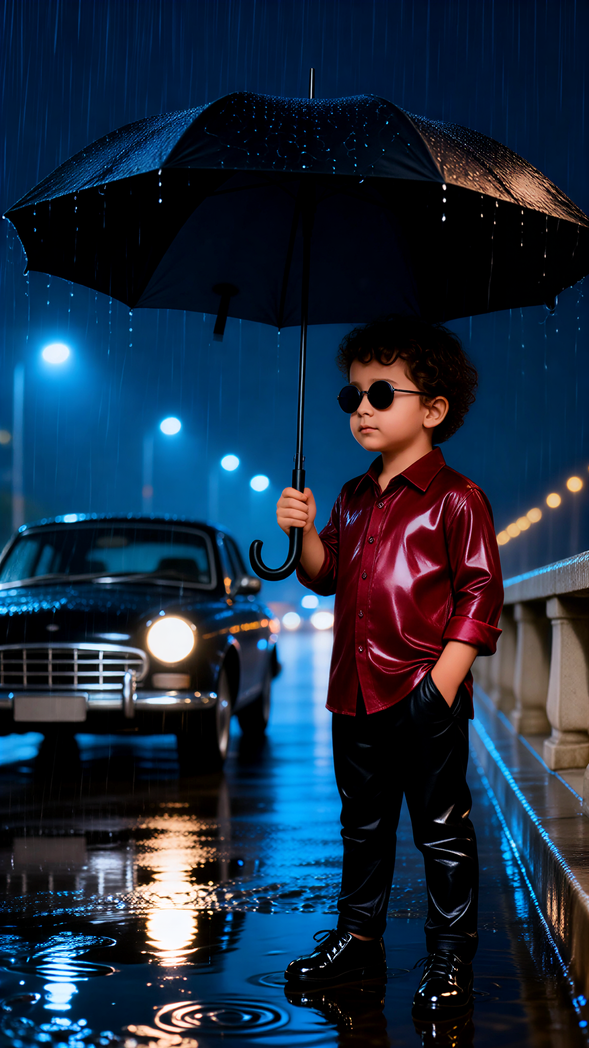 Baby in Red Shirt Caught in Rain  image