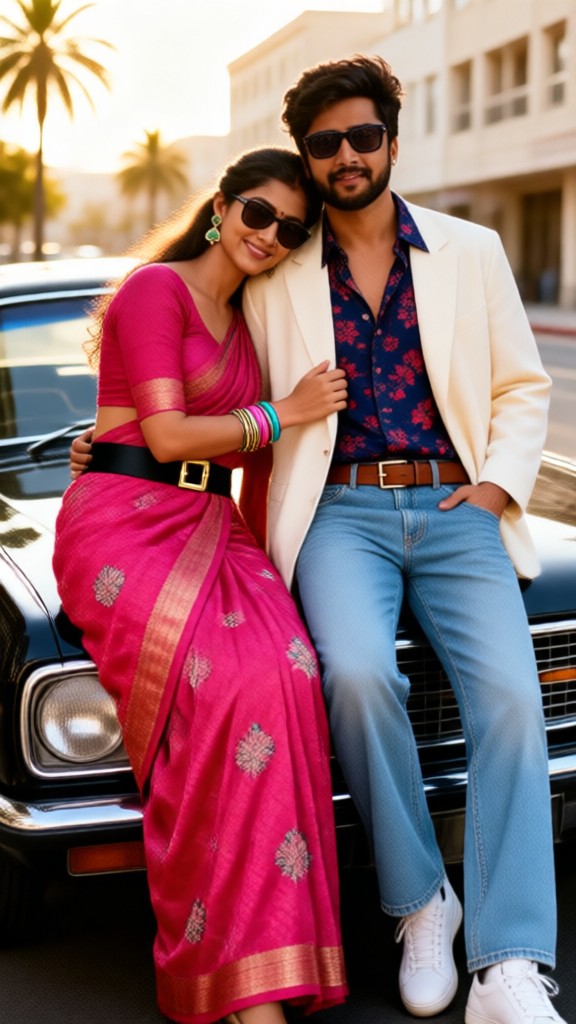 1980s luxury car couple image