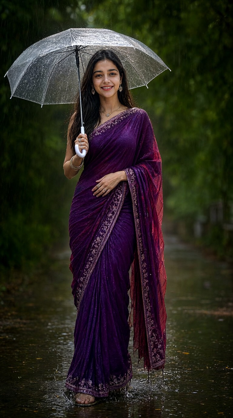 Purple Sari with an Umbrella image