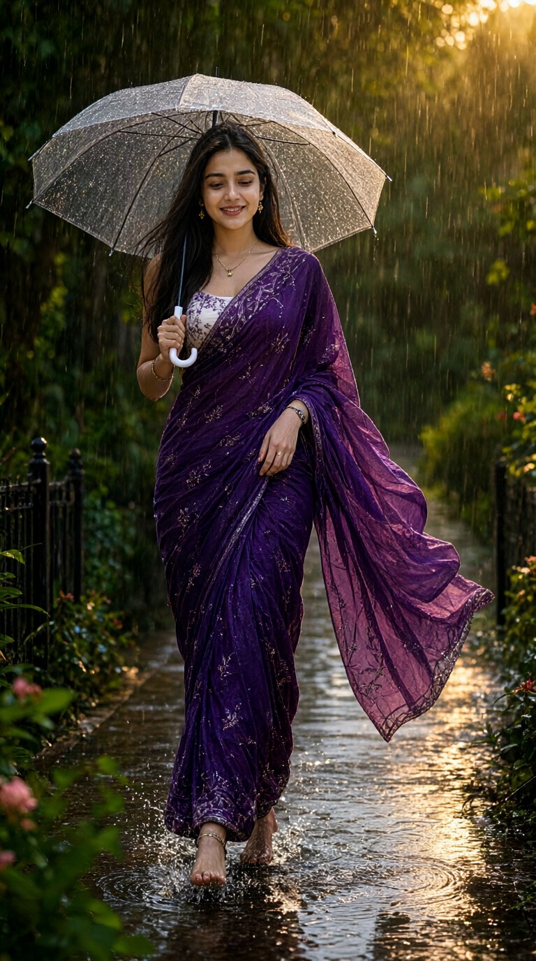 Purple Sari with an Umbrella image