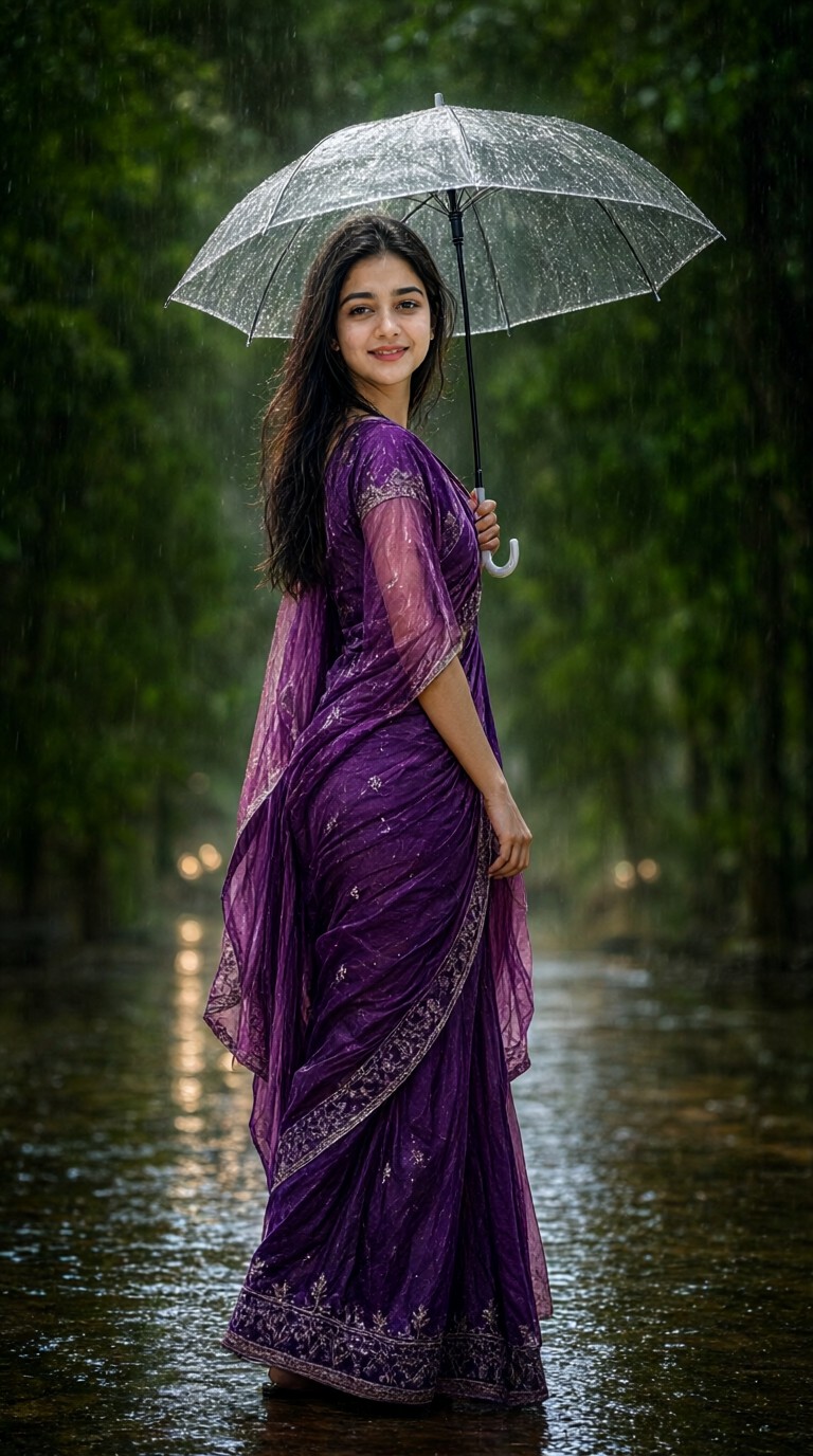 Purple Sari with an Umbrella image