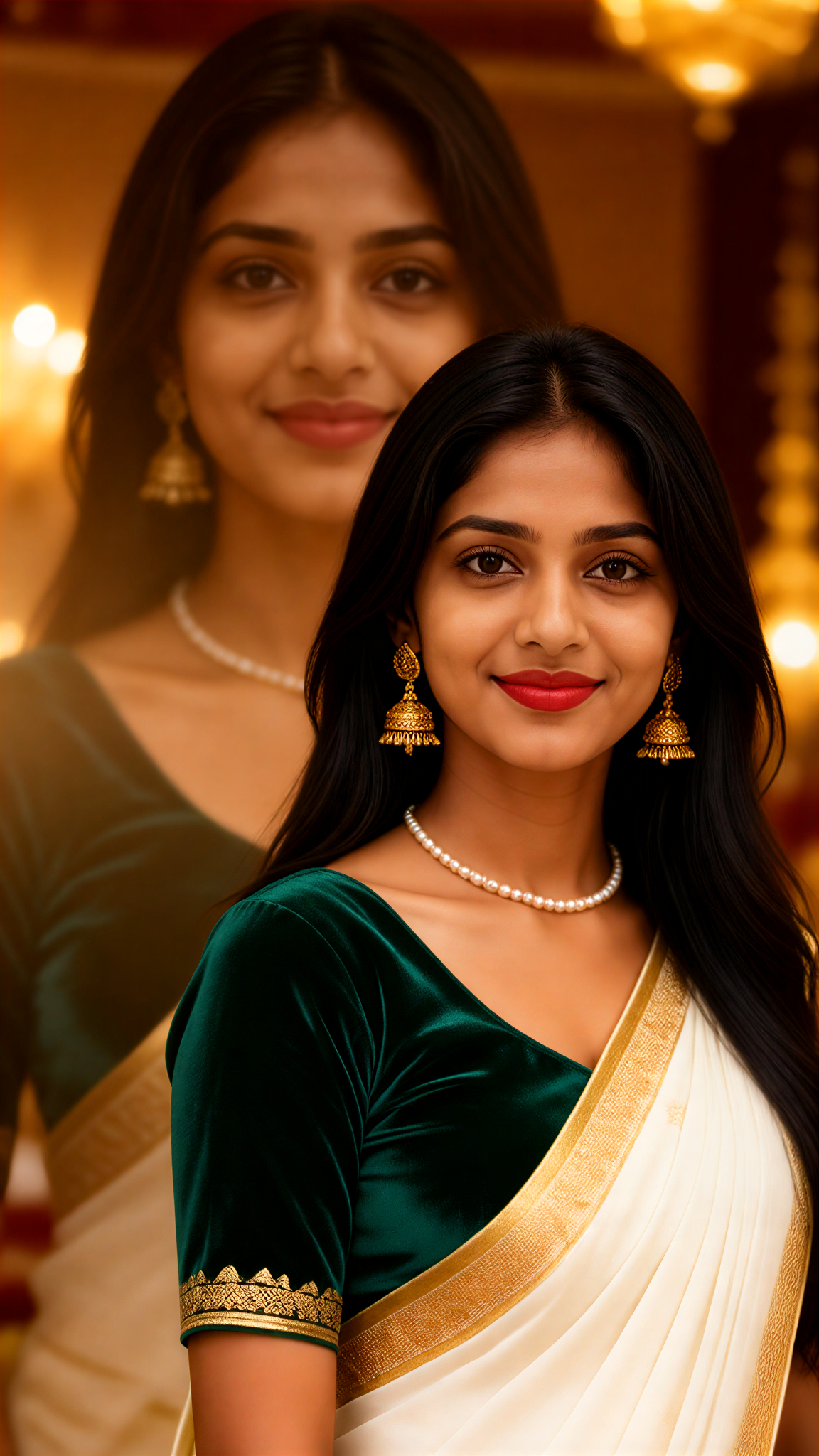 Atmospheric Portrait of a Woman in a Double-Shadow Sari image