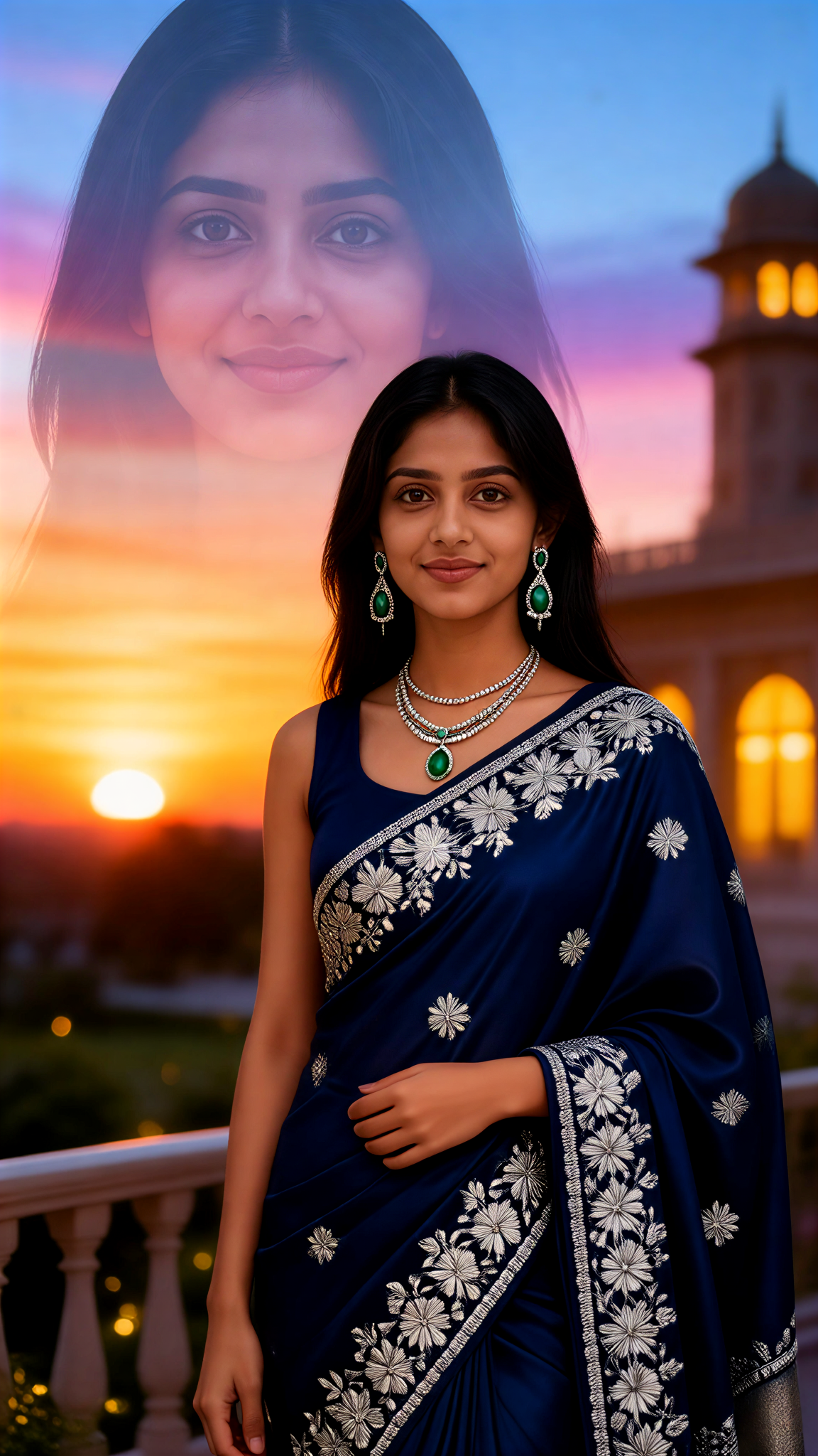 Atmospheric Portrait of a Woman in a Double-Shadow Sari image