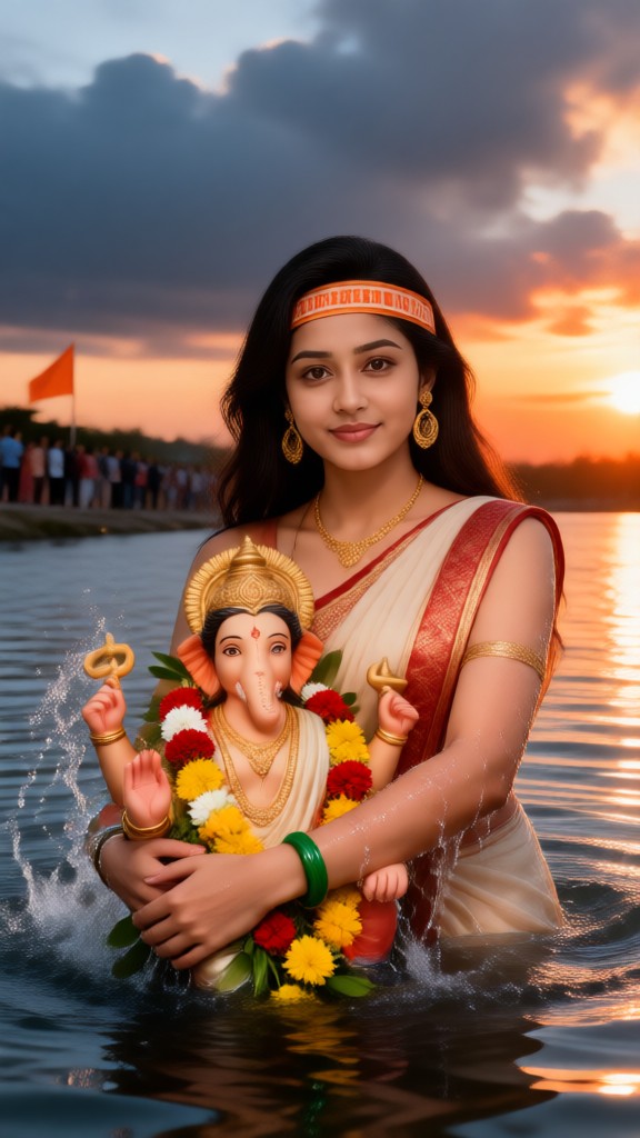 Woman and Ganesh in the water image