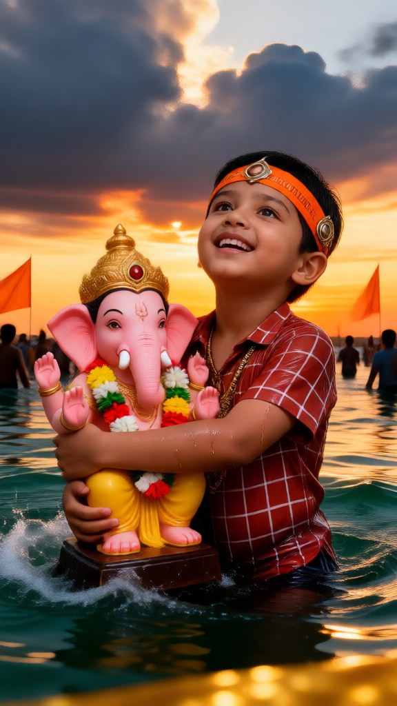 Baby and Ganesh in the water image