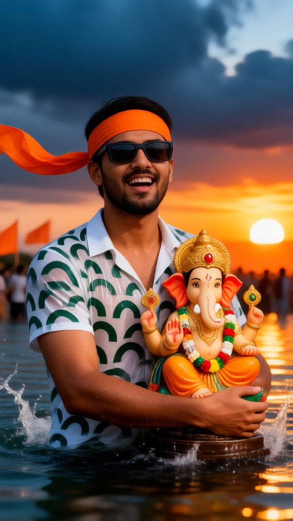 Man and Ganesh in the water image