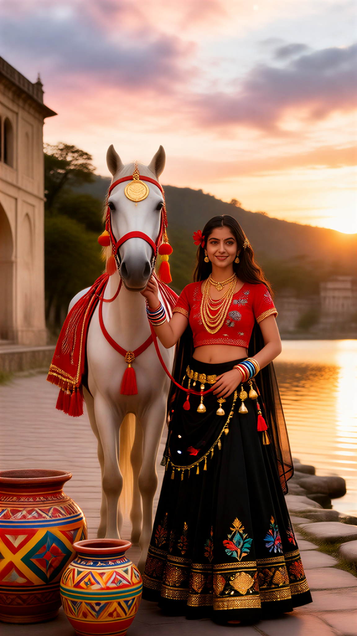 Glamorous Sari White Horse Photoshoot image