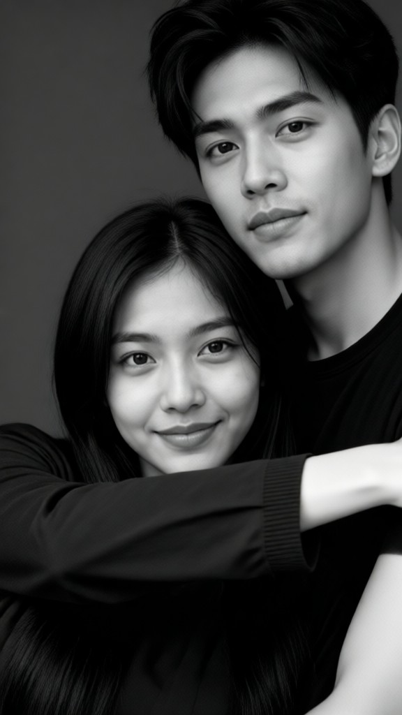 Black-and-white, atmospheric couple image