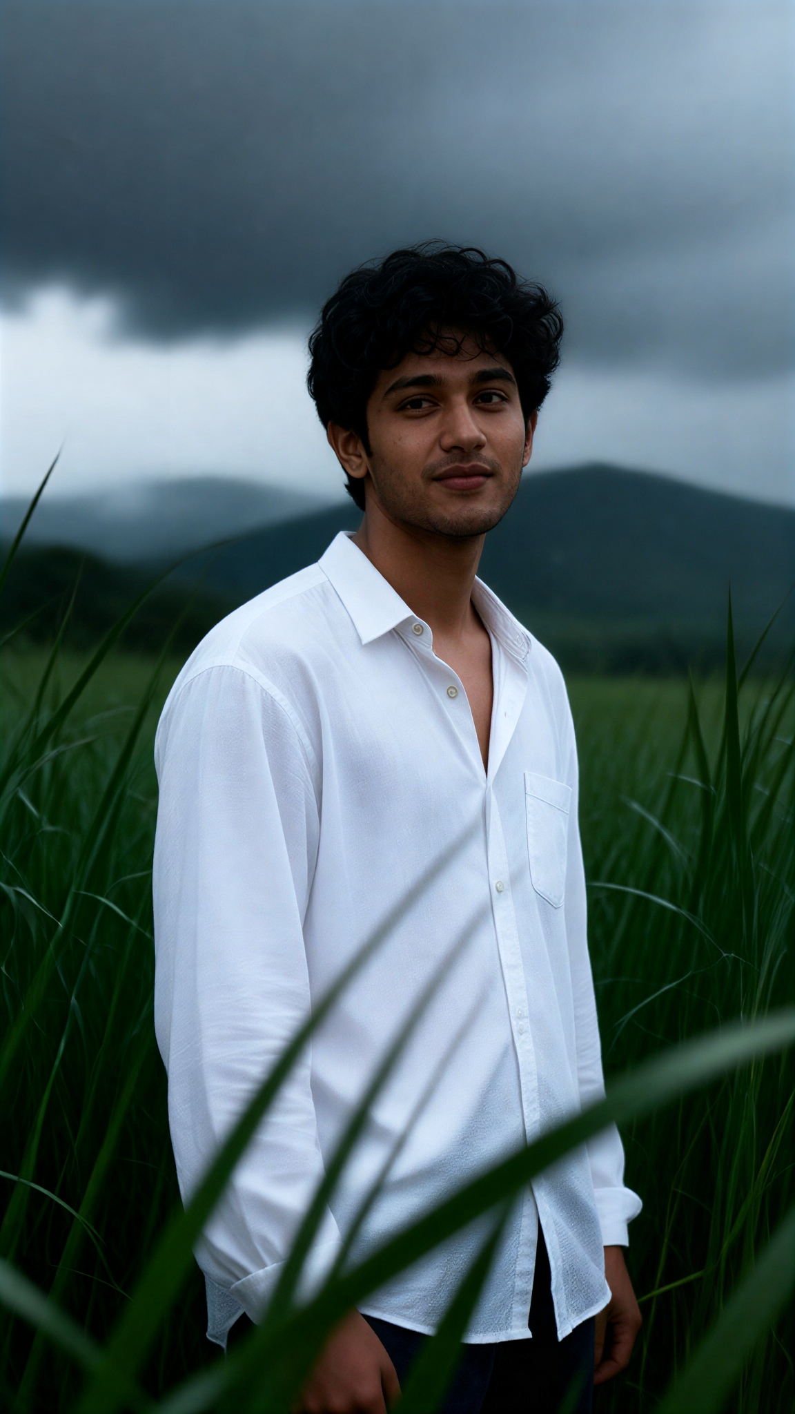 White Shirt with Grass Print image